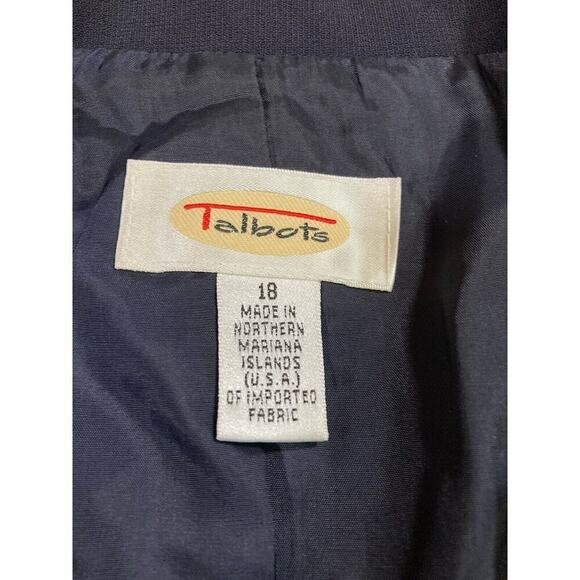 Talbots 3 Button Blazer Navy Blue Jacket Pockets Shoulder Pads Size 18 - Picture 2 of 9